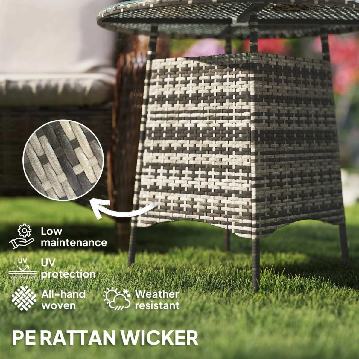 Viveke Rattan Grey Outdoor Coffee Table with Tempered Glass Top and Parasol Hole – image 4