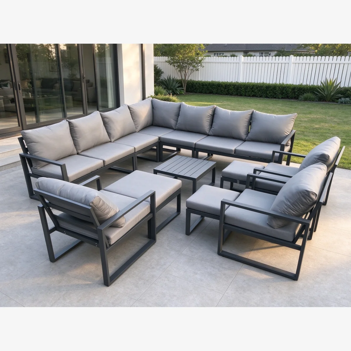 13-Seater Aluminium Outdoor Corner Sofa Set Coffee Table