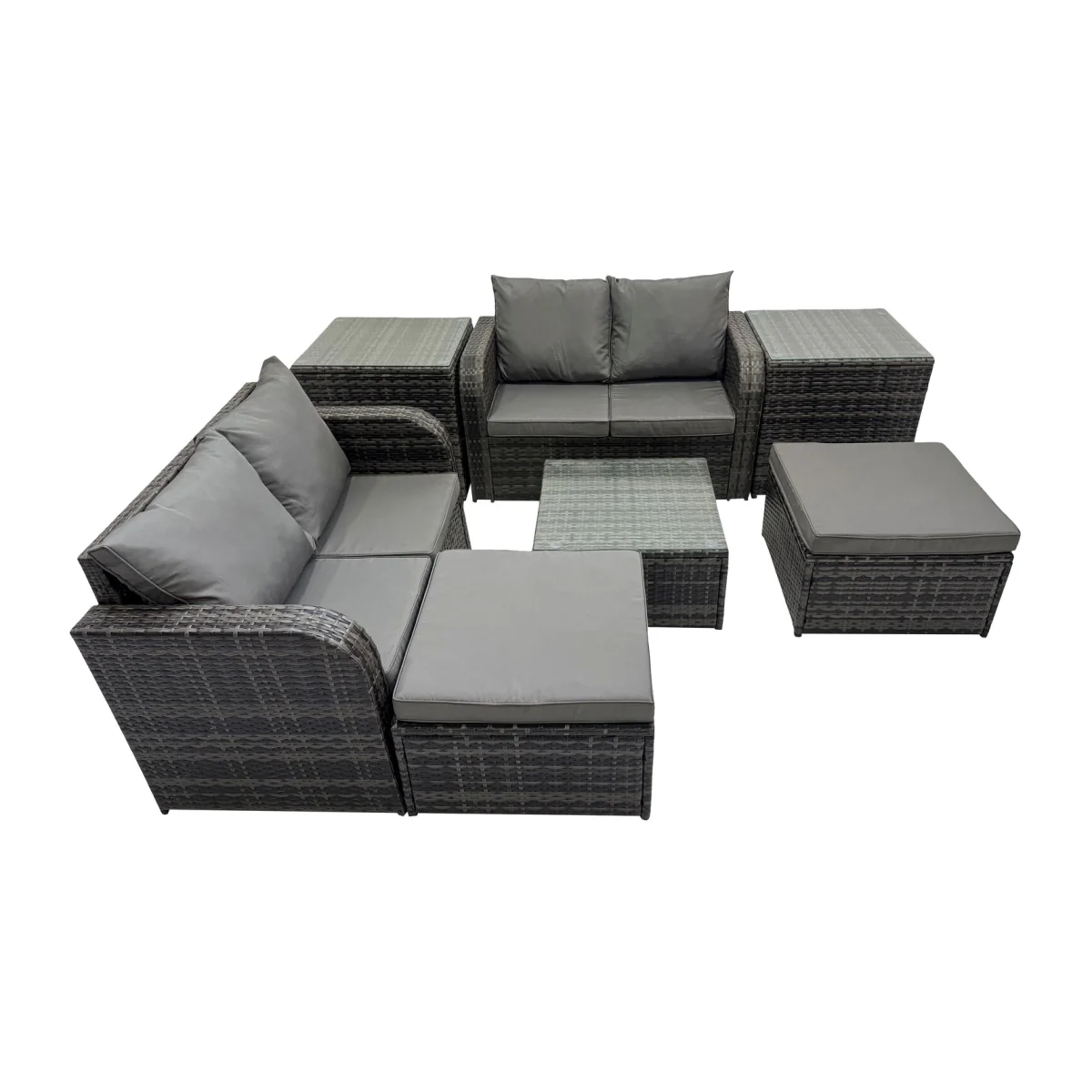 Fimous PE Rattan Garden Furniture Set - 6 Seats, Tempered Glass Coffee Table, Dark Grey Mixed. - Dark Grey Mixed rattan with dark grey fabric – image 1