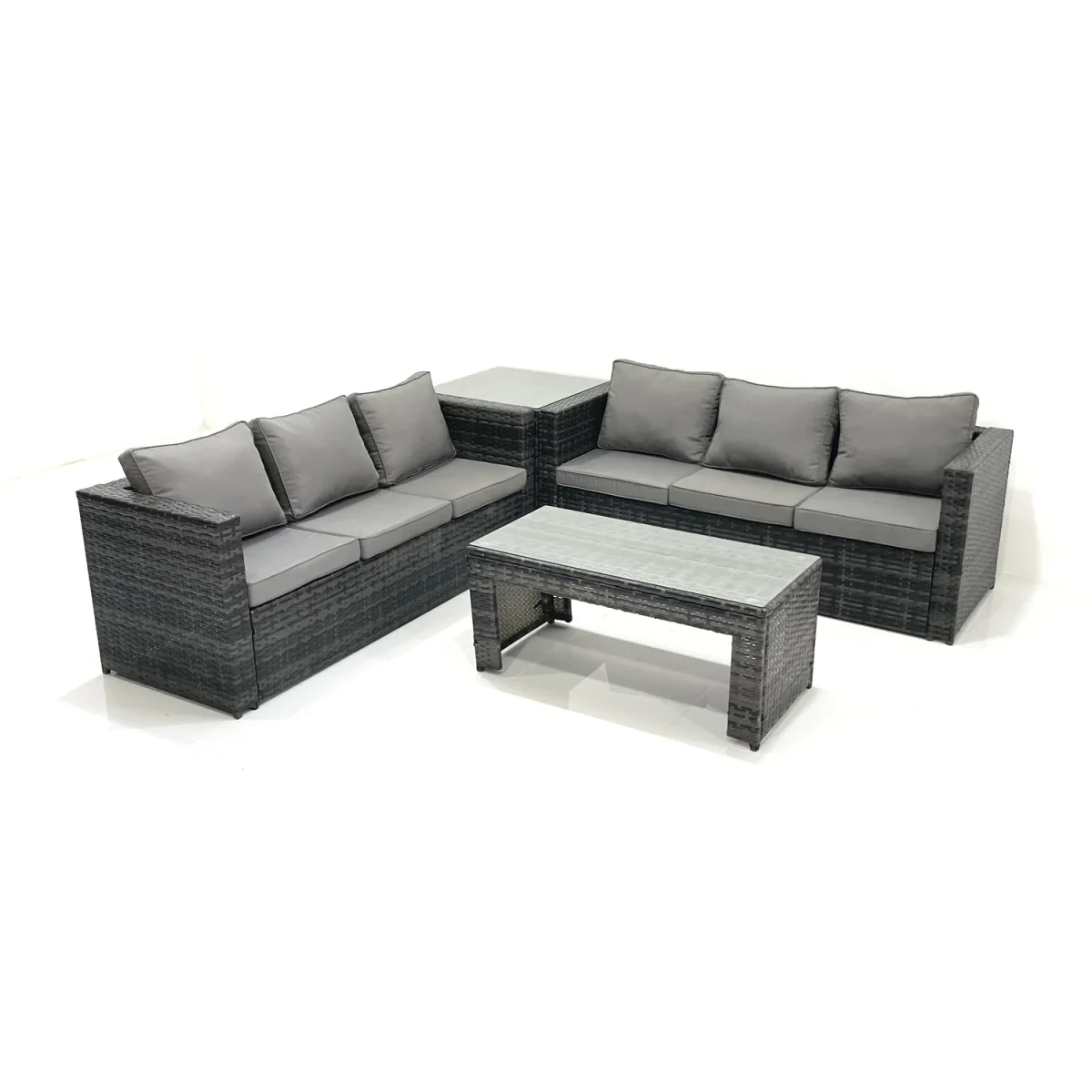 Fimous Garden Outdoor Rattan Furniture Set with Sofa, Coffee Table and Side Table, Dark Grey Mixed - Dark Grey Mixed – image 4