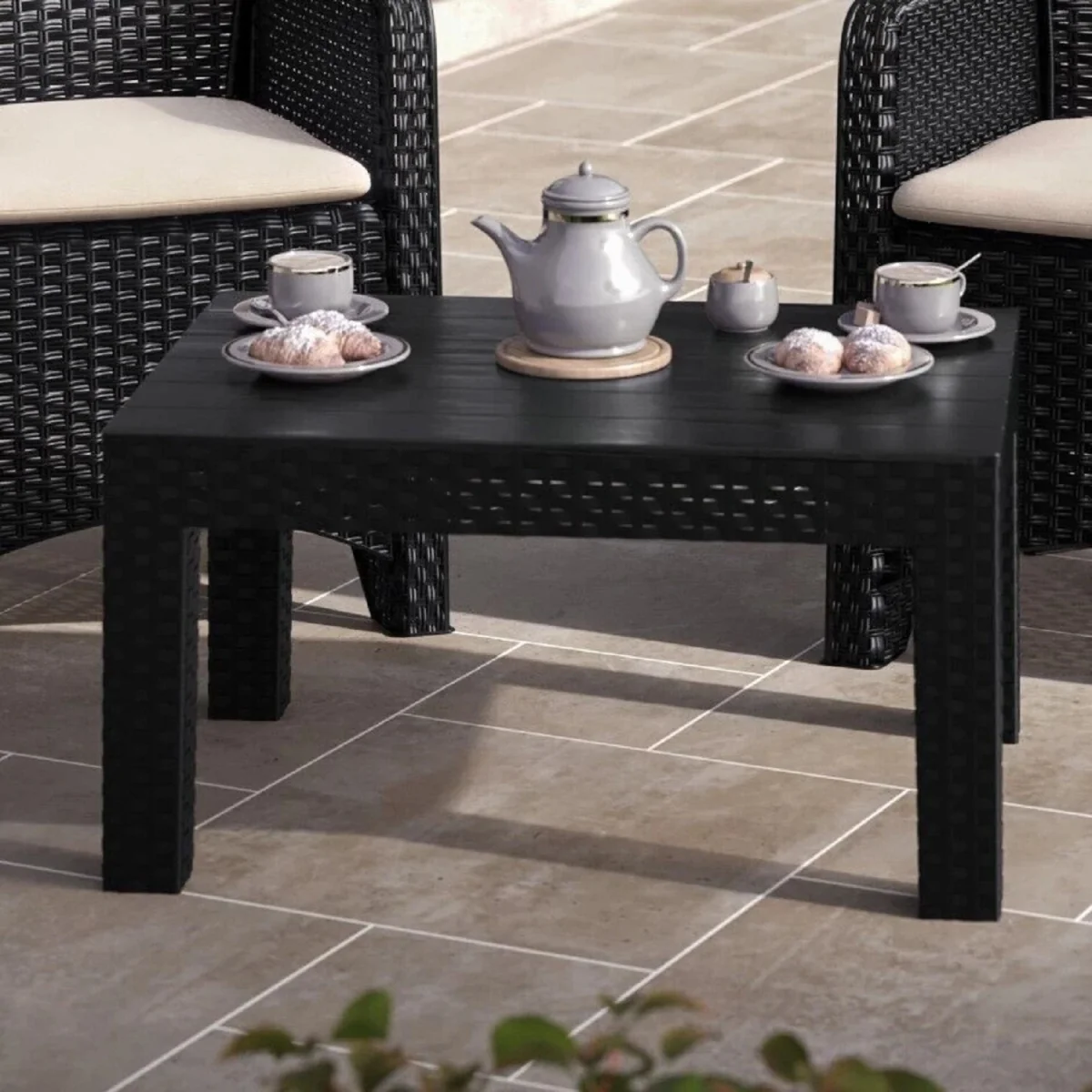 Black Rattan Effect Garden Side Table - Black – image 3