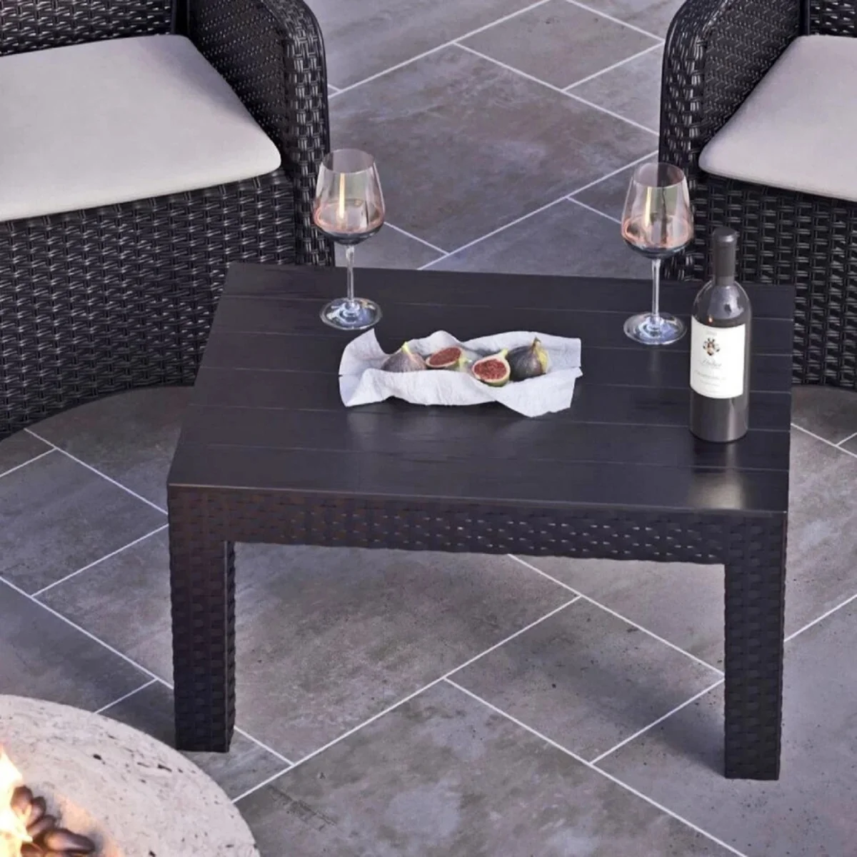 Black Rattan Effect Garden Side Table - Black – image 4