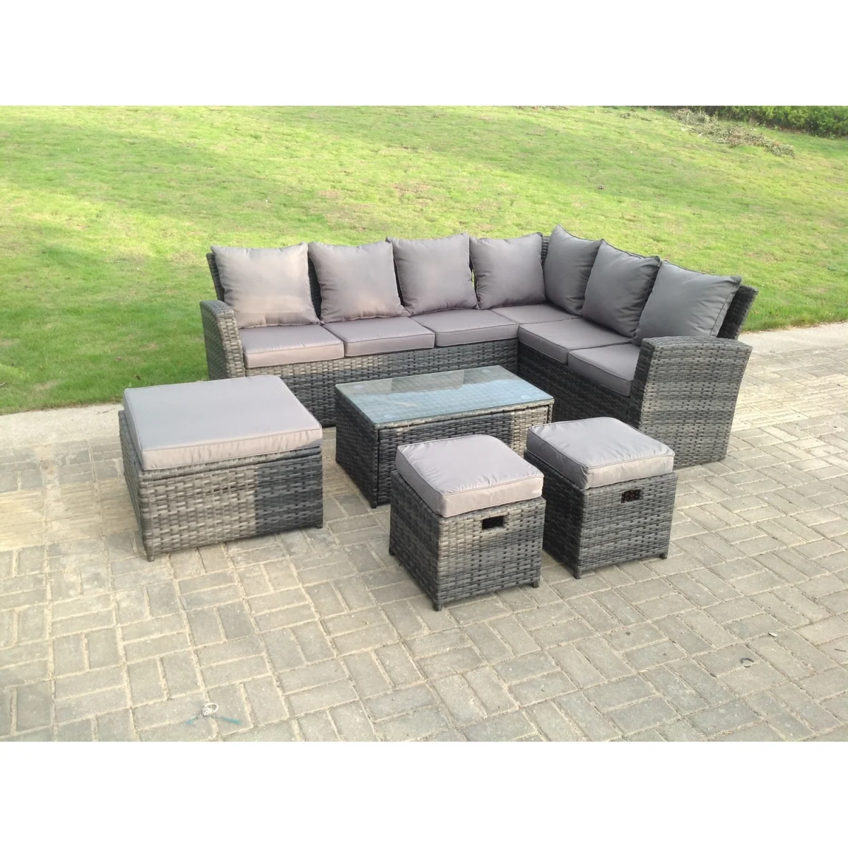 9 Seater Rattan Garden Furniture Set Oblong Coffee Table - Dark Grey Mixed – image 4