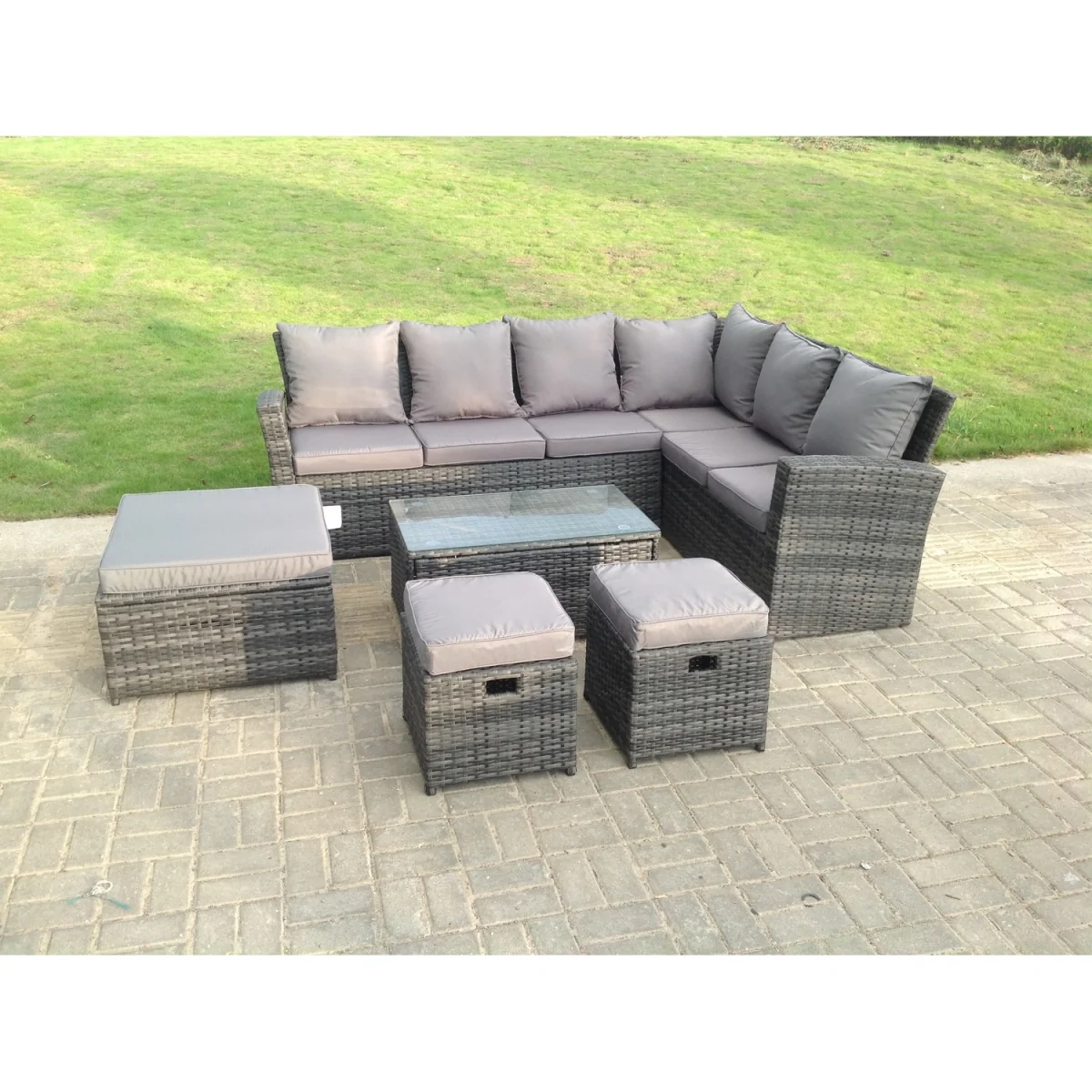 9 Seater Rattan Garden Furniture Set Oblong Coffee Table - Dark Grey Mixed – image 5