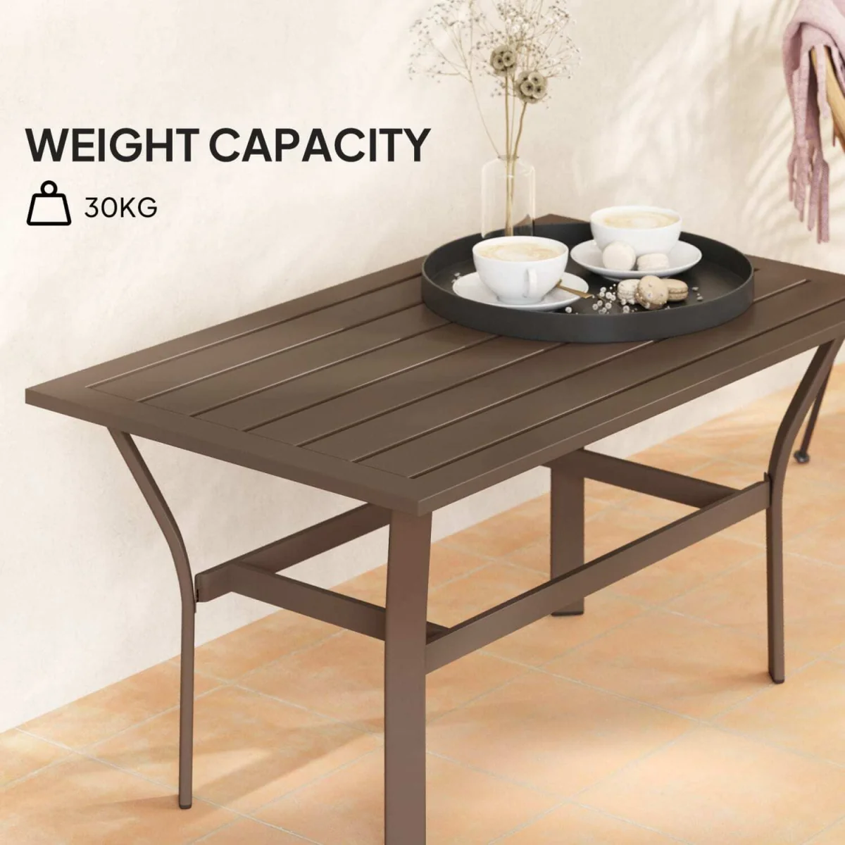 Dosu Yoba Metal and Wooden Brown Outdoor Rectangular Coffee Table with Slatted Top – image 7