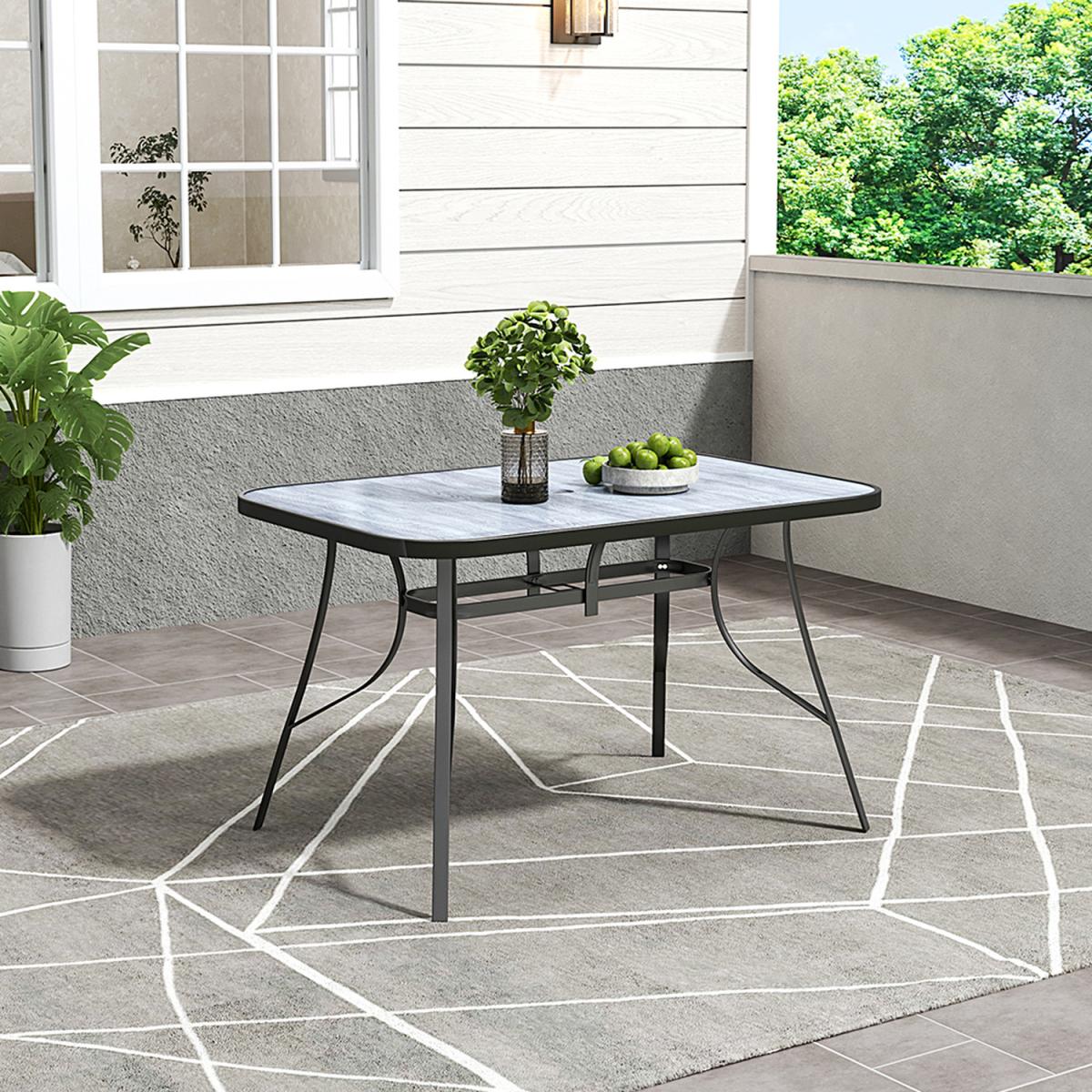 Tempered Glass Wood Effect Garden Table - Black / 120*80*72.5cm