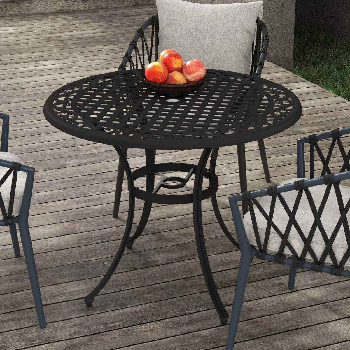 Tanodo 4-Seater 90cm Round Aluminium Garden Table with Parasol Hole – image 4