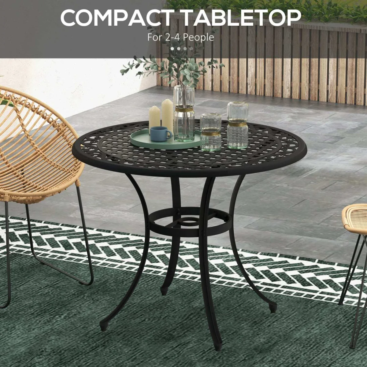 Tanodo 4-Seater 90cm Round Aluminium Garden Table with Parasol Hole – image 7