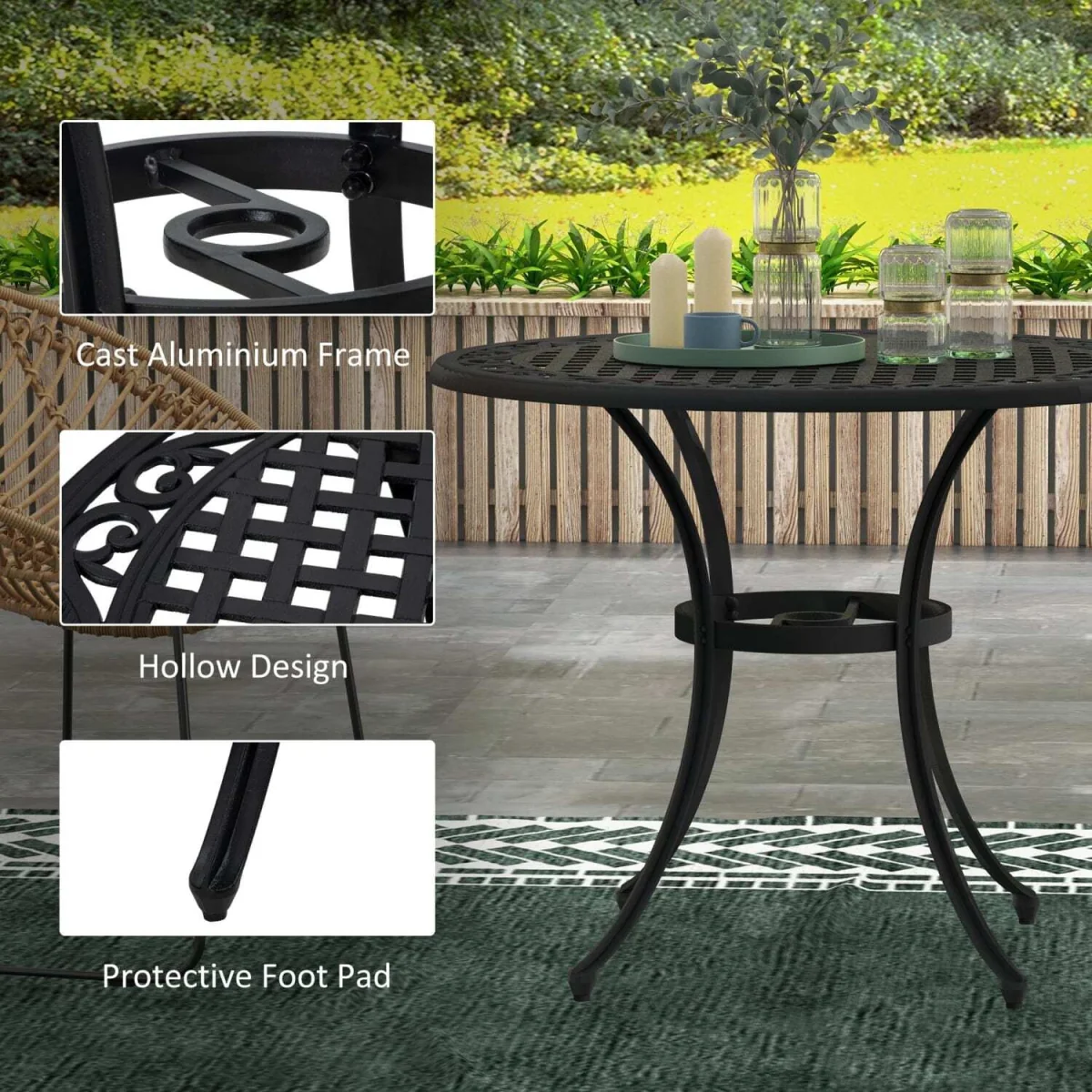 Tanodo 4-Seater 90cm Round Aluminium Garden Table with Parasol Hole – image 8