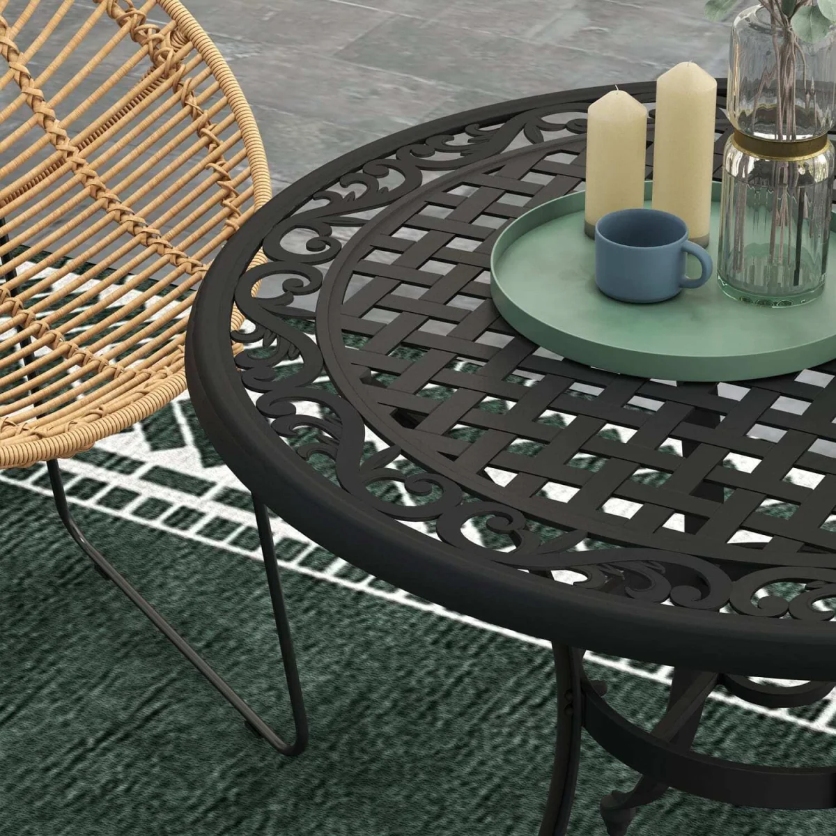 Tanodo 4-Seater 90cm Round Aluminium Garden Table with Parasol Hole – image 9