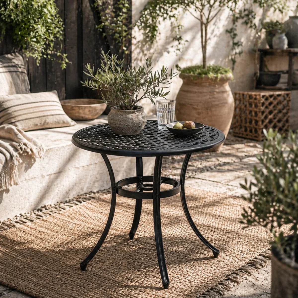 Tanodo 4-Seater 90cm Round Aluminium Garden Table with Parasol Hole – image 1