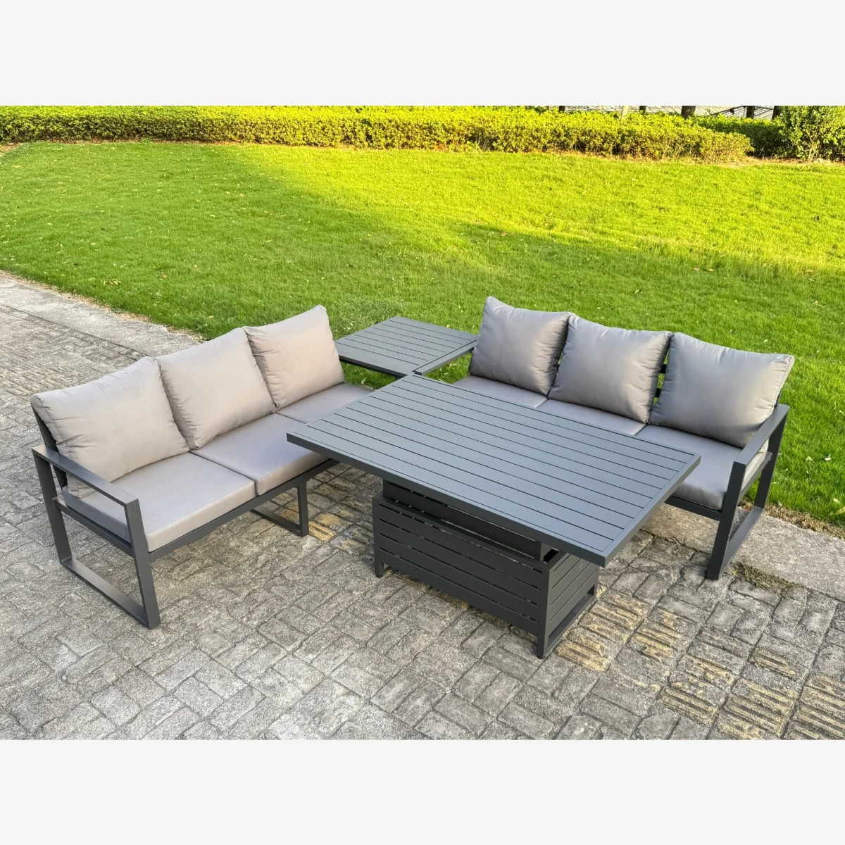 4 Pieces Garden Furniture Set Aluminium Adjustable Dining Table Sofa Set Side Table