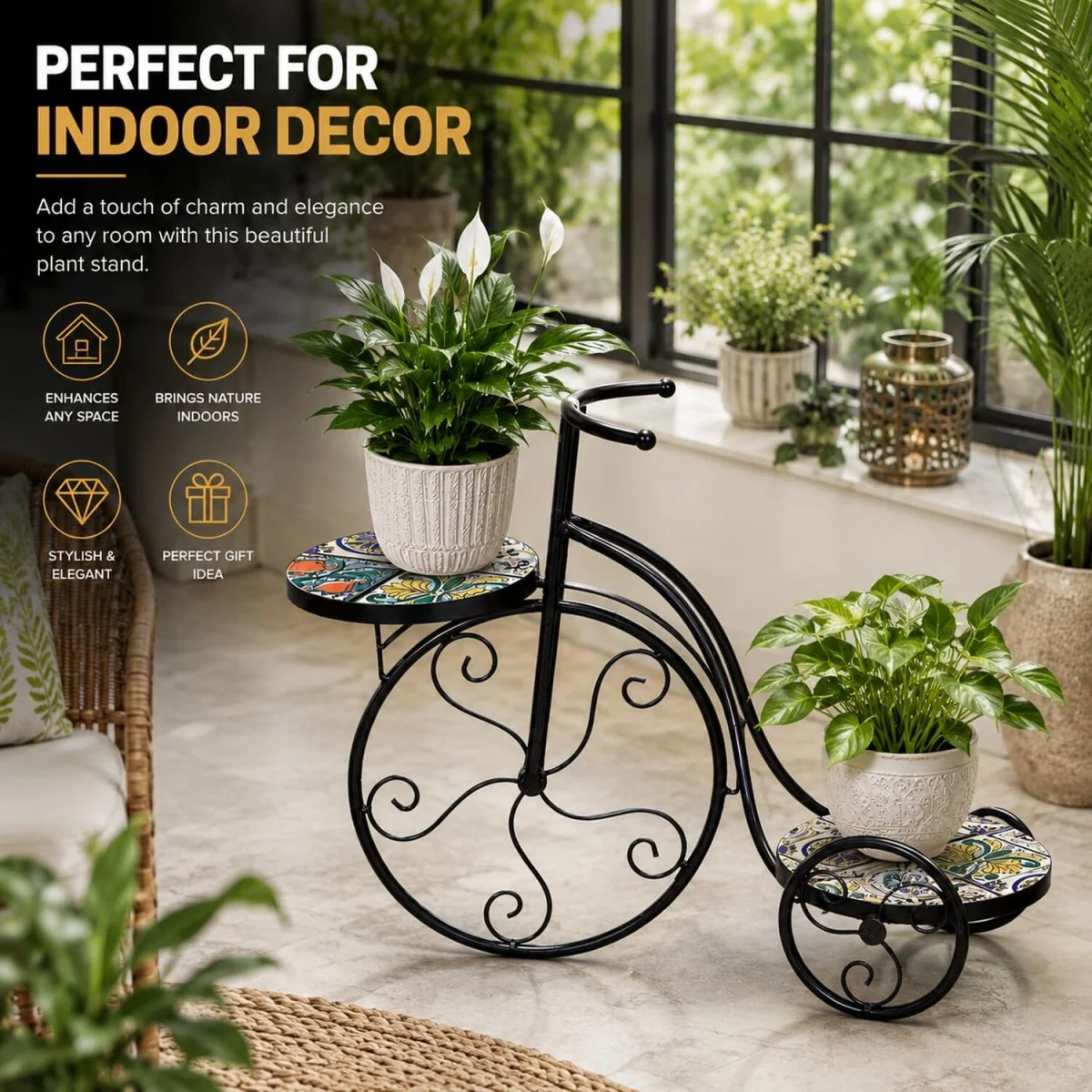 Lisbon Mosaic Tricycle Plant Stand - Multi Color frame with mosaic tile seat – image 5