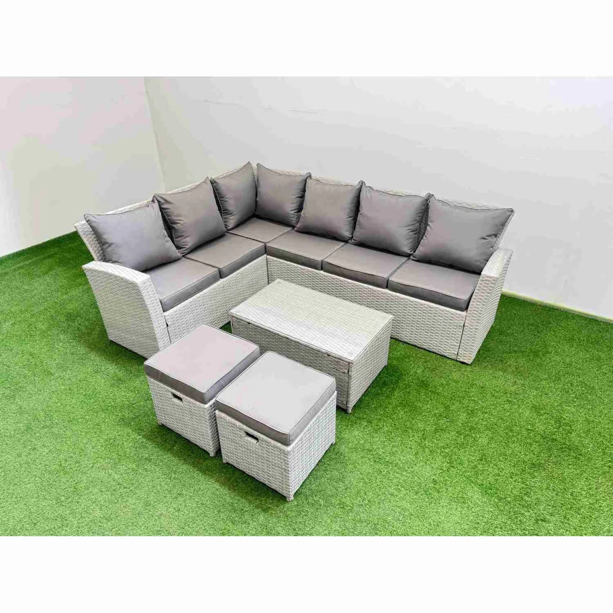 Fimous 8 Seater Outdoor PE Rattan Garden Furniture Set with Oblong Glass Coffee Table. - Light Grey Mixed – image 5