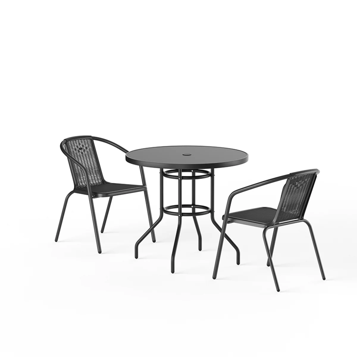 Breeins Outdoor Tempered Glass Garden Table Set with 2 Rattan Chairs - Black – image 3