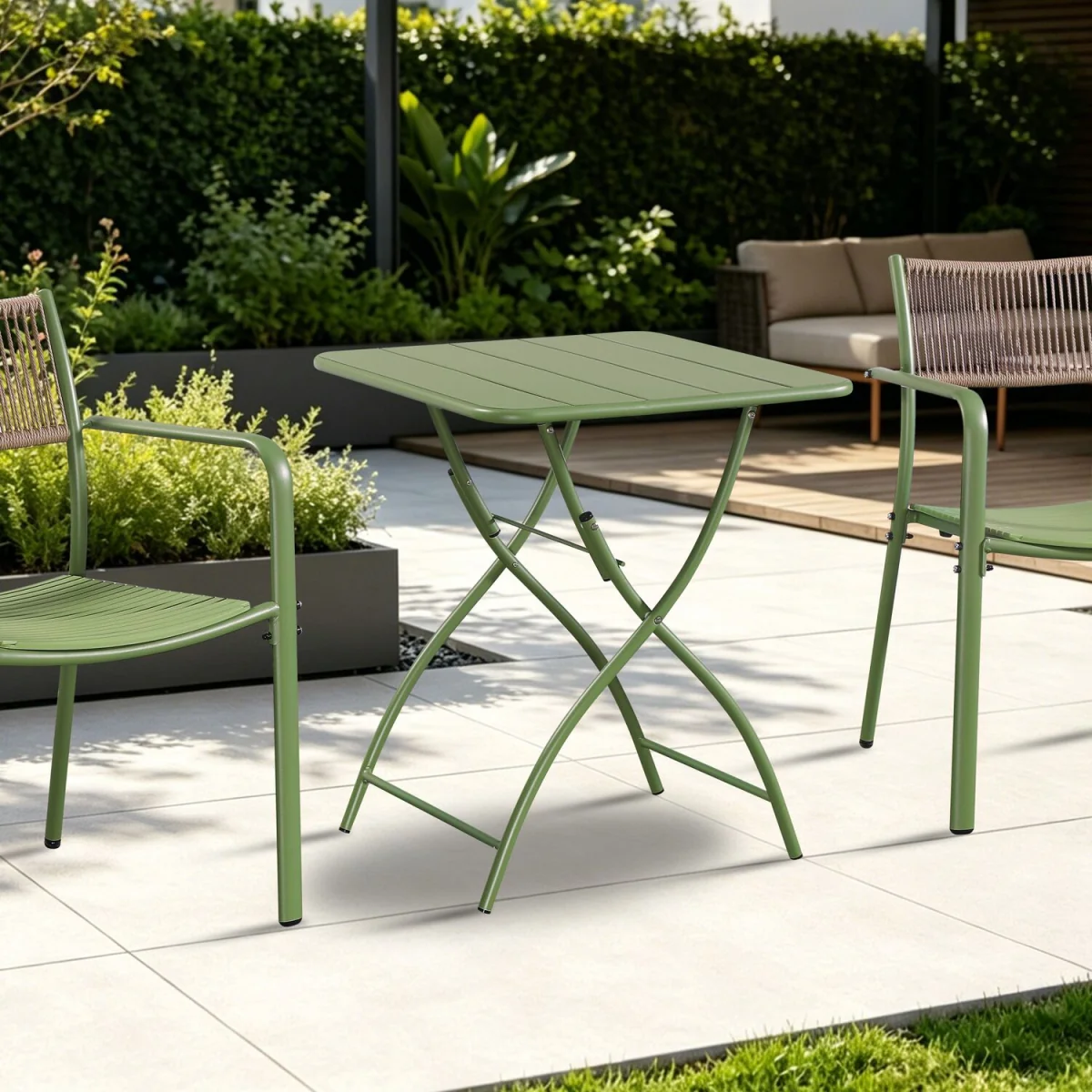 Square Metal Garden Bistro Folding Table - Moss Green – image 2