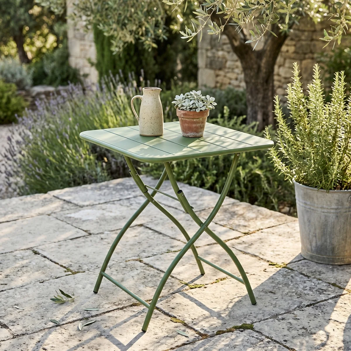 Square Metal Garden Bistro Folding Table - Moss Green – image 6