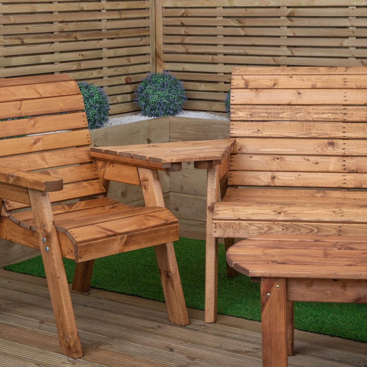 4 Seater Chunky Wooden Garden Furniture Set with Coffee Table - Brown – image 3