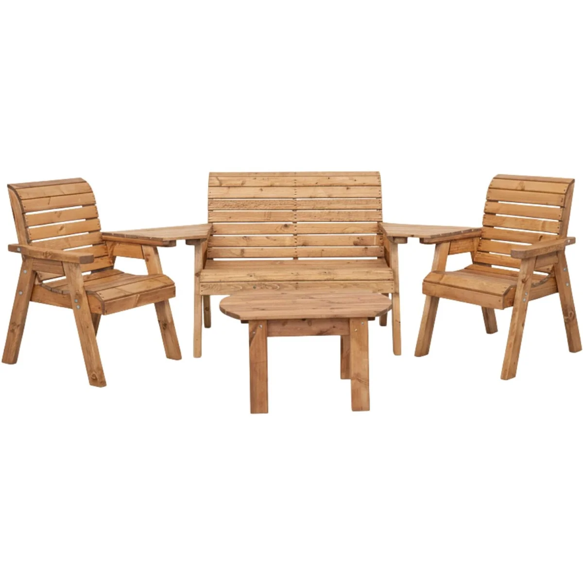 4 Seater Chunky Wooden Garden Furniture Set with Coffee Table - Brown – image 9