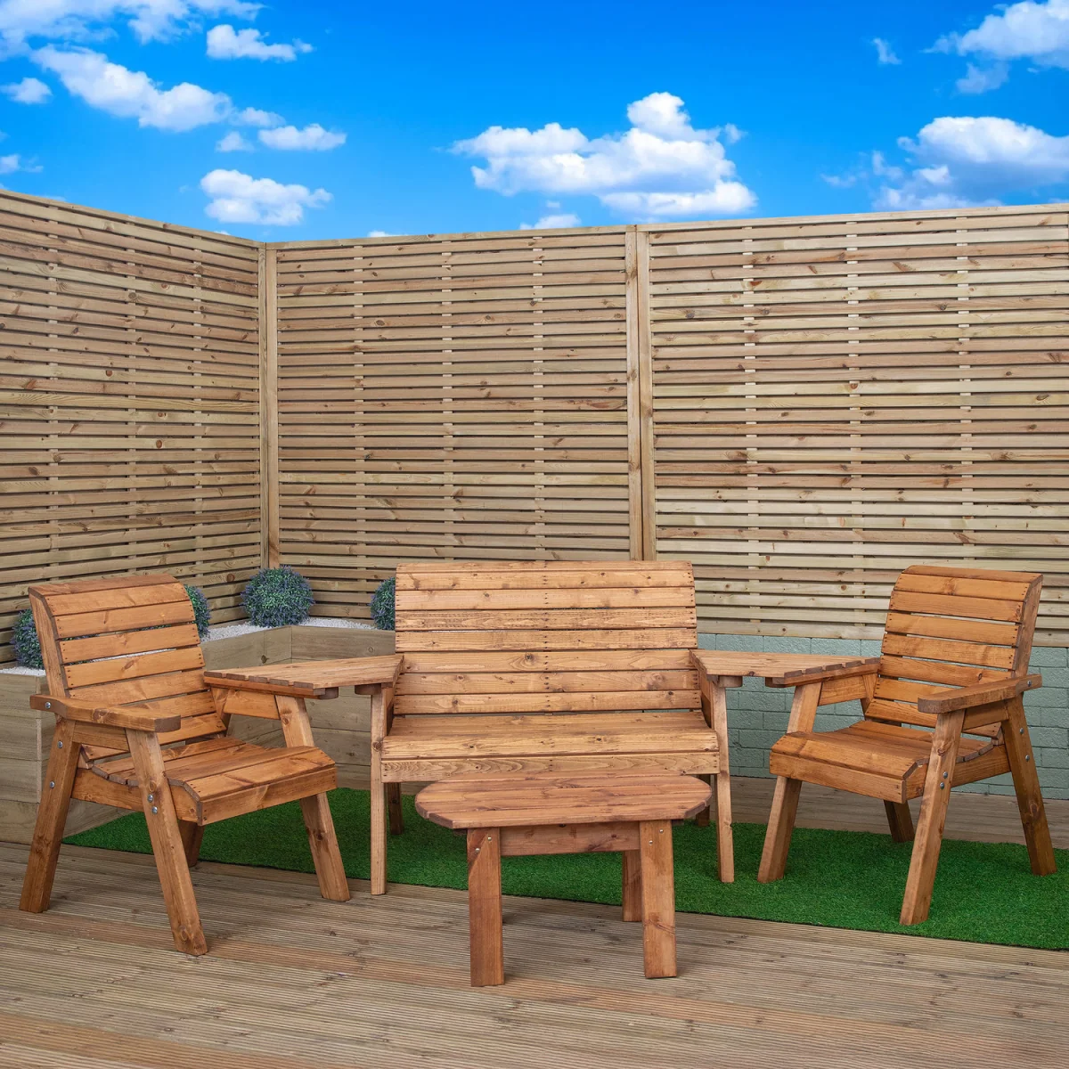 4 Seater Chunky Wooden Garden Furniture Set with Coffee Table - Brown – image 1