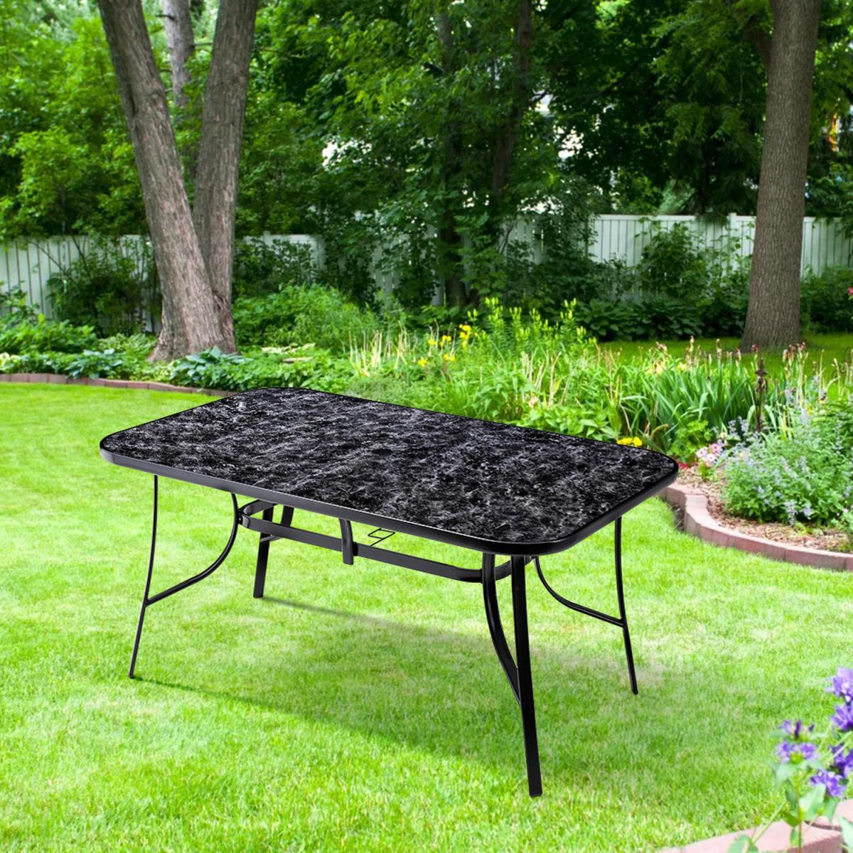 Rectangular Marble Tempered Glass Garden Table - StyleB / 120cm