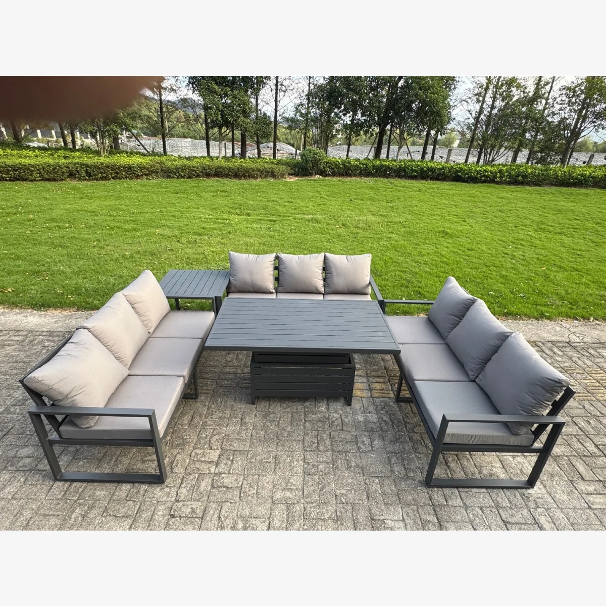 U-shaped Garden Furniture Set 9-Seater Aluminium Outdoor Set Adjustable Table Side Table