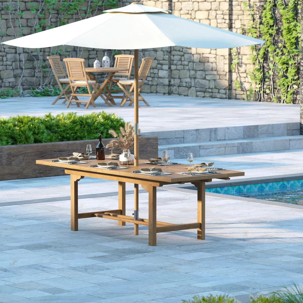 Extending Garden Dining Table - L 180 - 240cm - Natural Teak – image 2