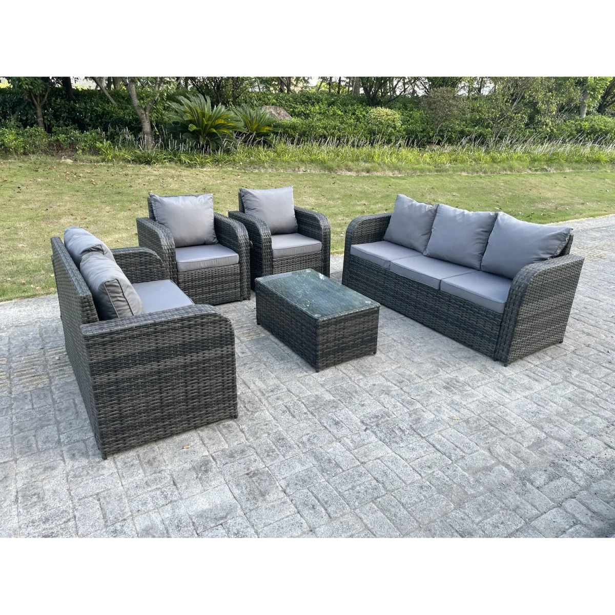 PE Rattan Garden Furniture Set Oblong Coffee Table - Dark Grey Mixed – image 4