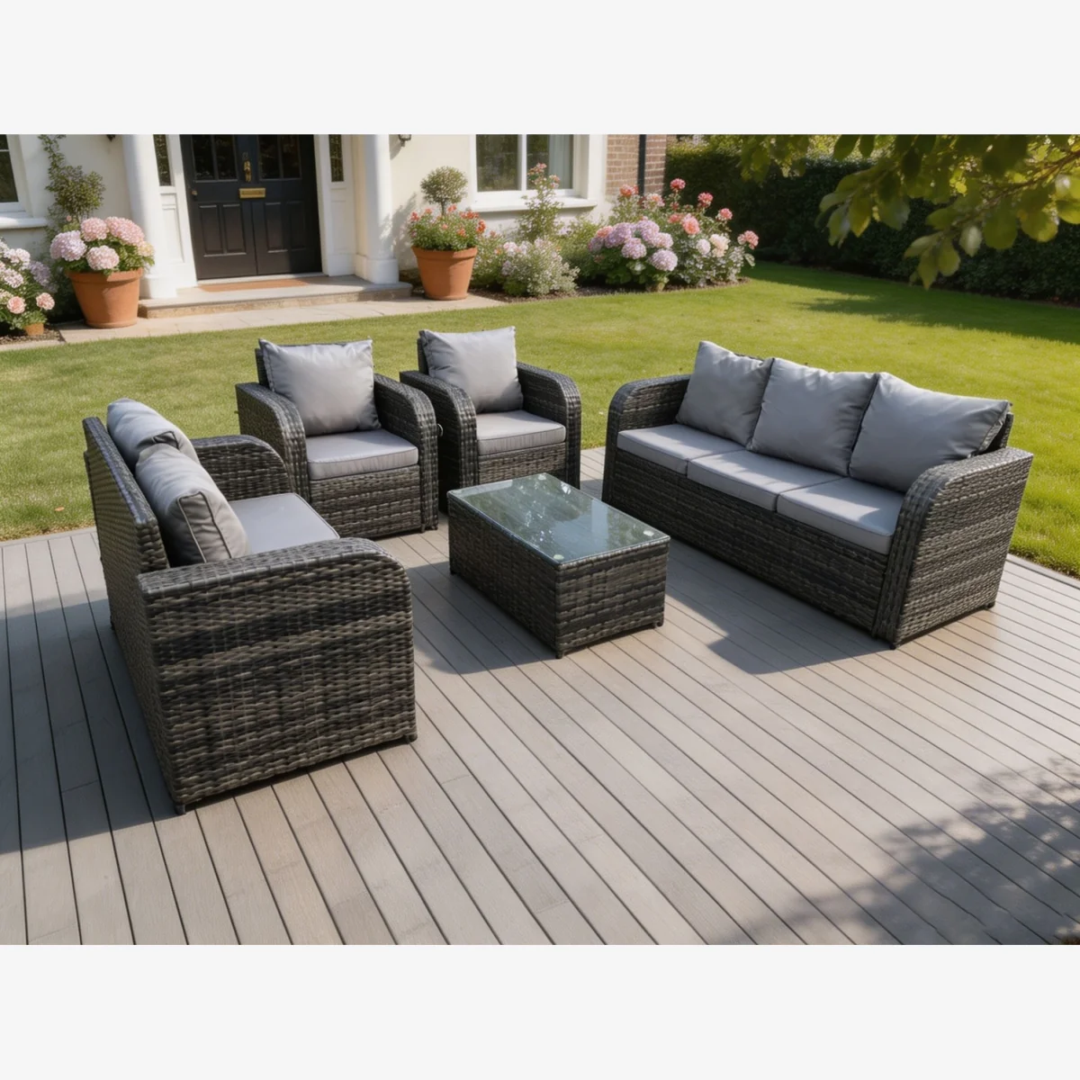 PE Rattan Garden Furniture Set Oblong Coffee Table - Dark Grey Mixed – image 1