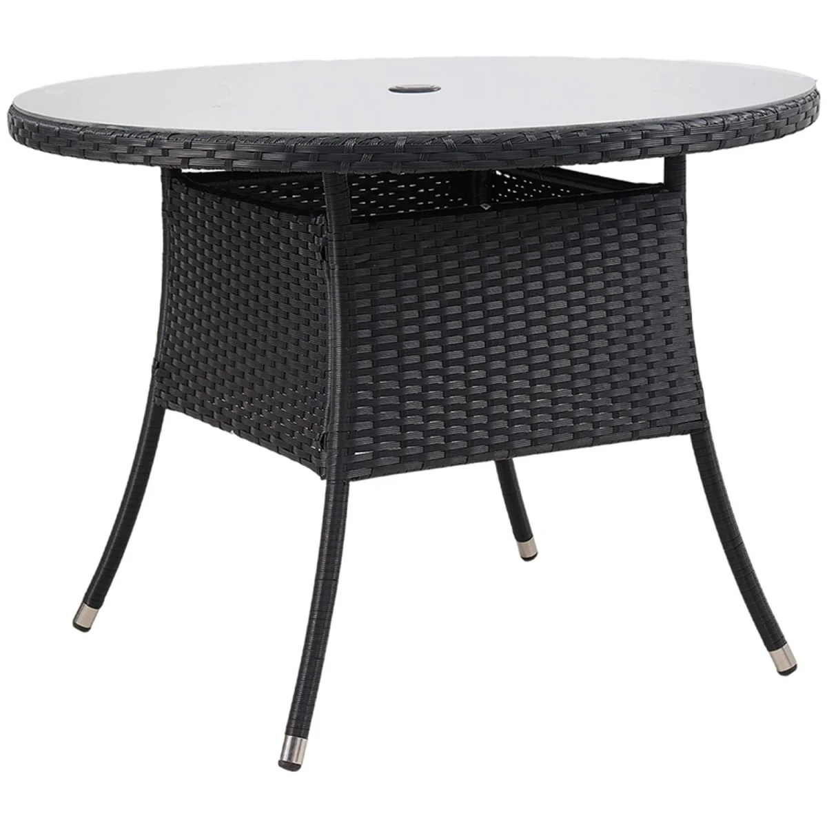 Breeins Round Rattan Garden Table with Tempered Glass Top and Parasol Hole - Black – image 3