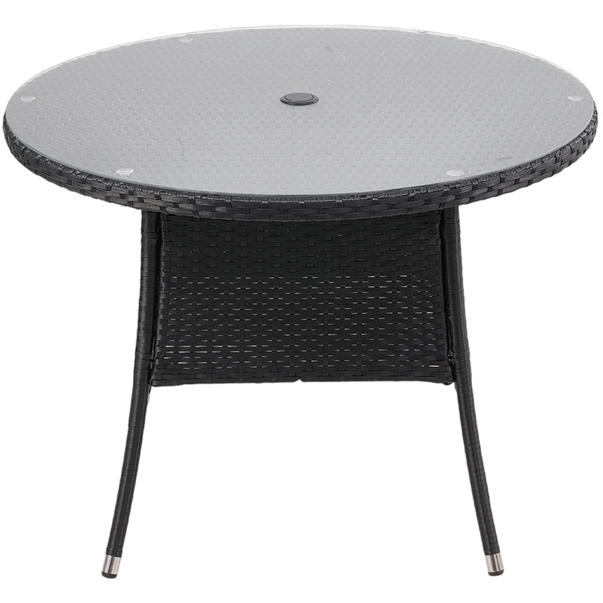 Breeins Round Rattan Garden Table with Tempered Glass Top and Parasol Hole - Black – image 4