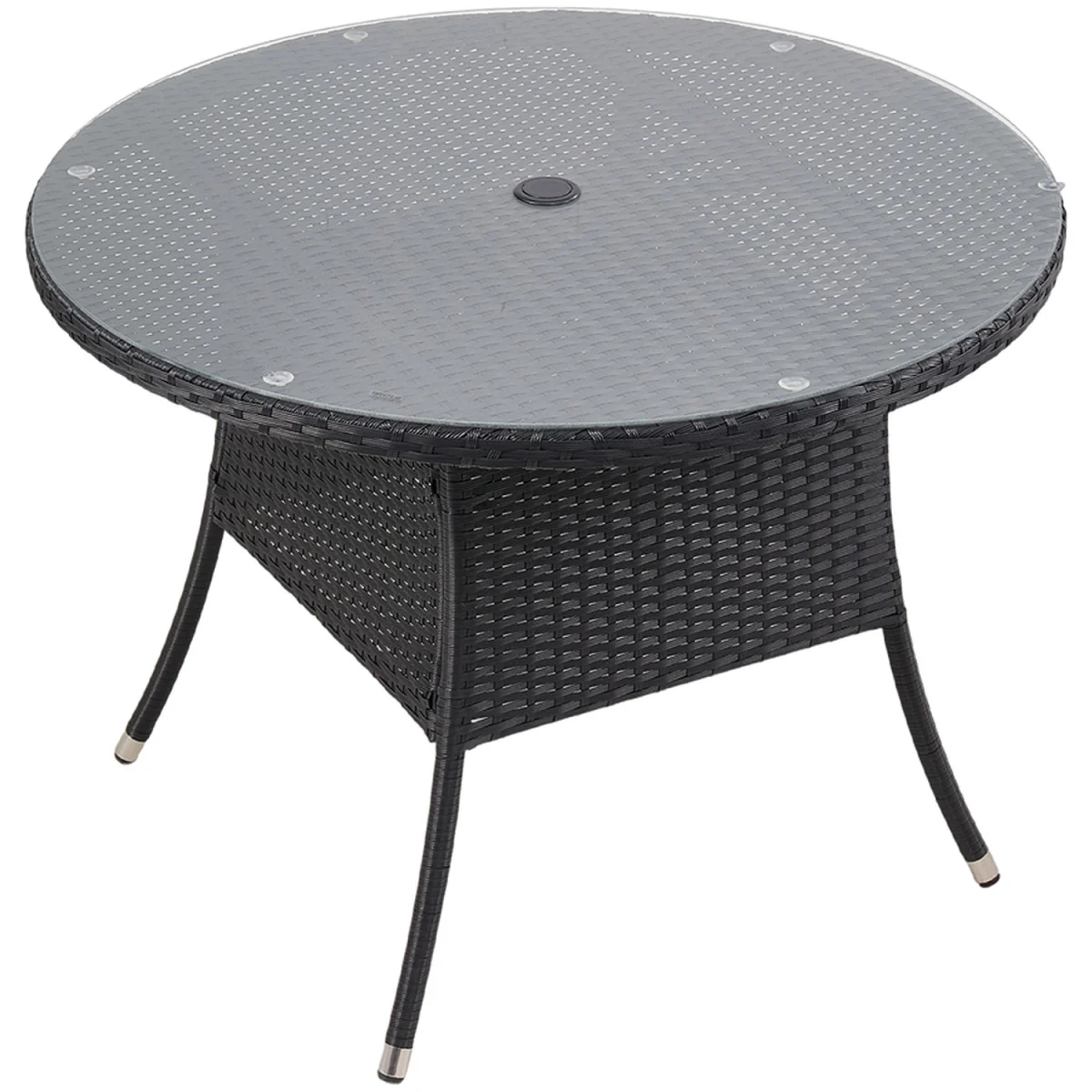 Breeins Round Rattan Garden Table with Tempered Glass Top and Parasol Hole - Black – image 6