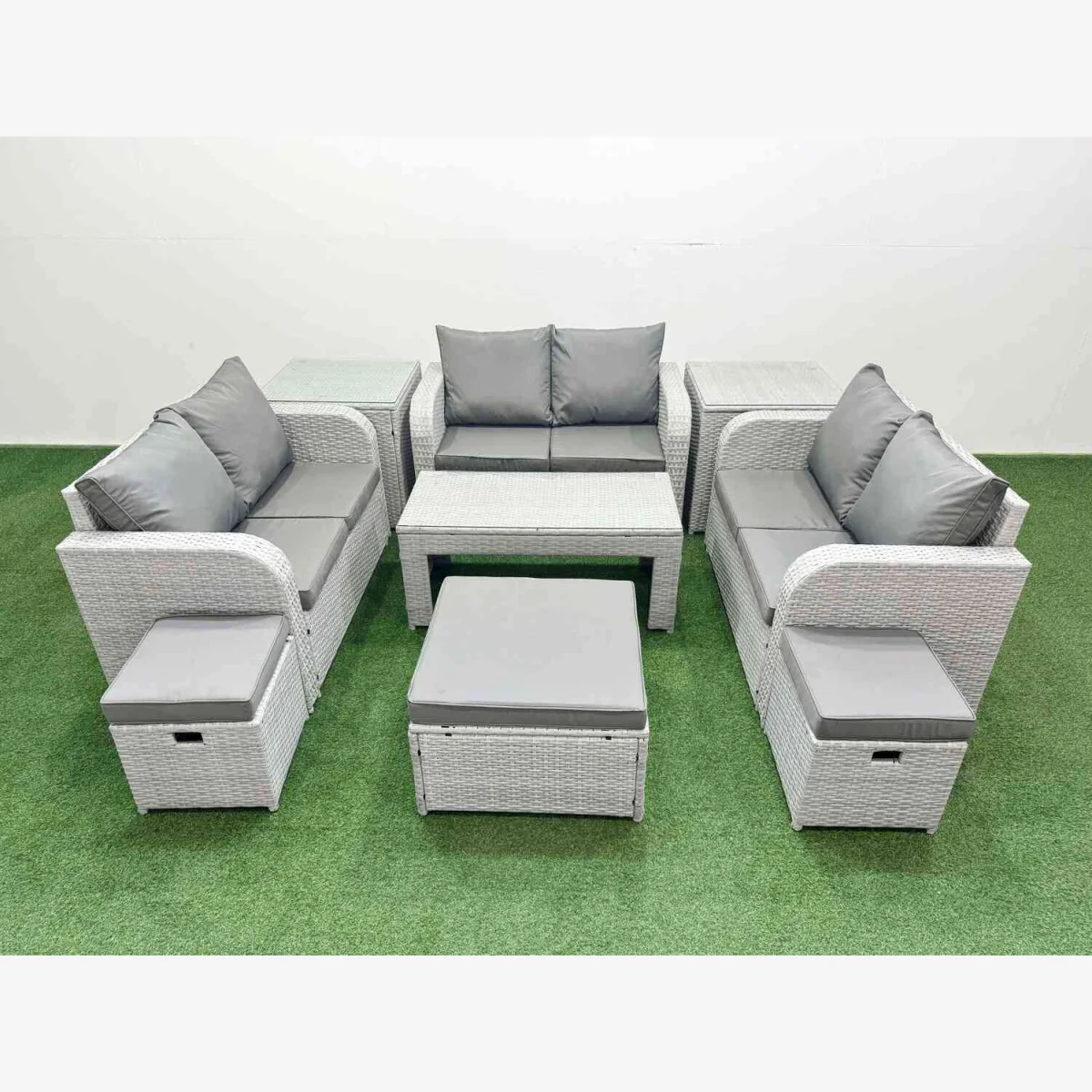 Fimous 9-Seater PE Rattan Garden Furniture Set with Oblong Coffee Table Light Grey - Light Grey – image 1