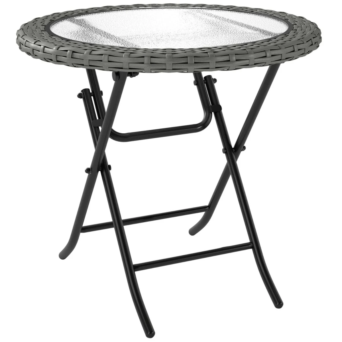 Doco 68cm Rattan Grey Folding Round Outdoor Coffee Table With Ripple Effect Glass Top – image 3
