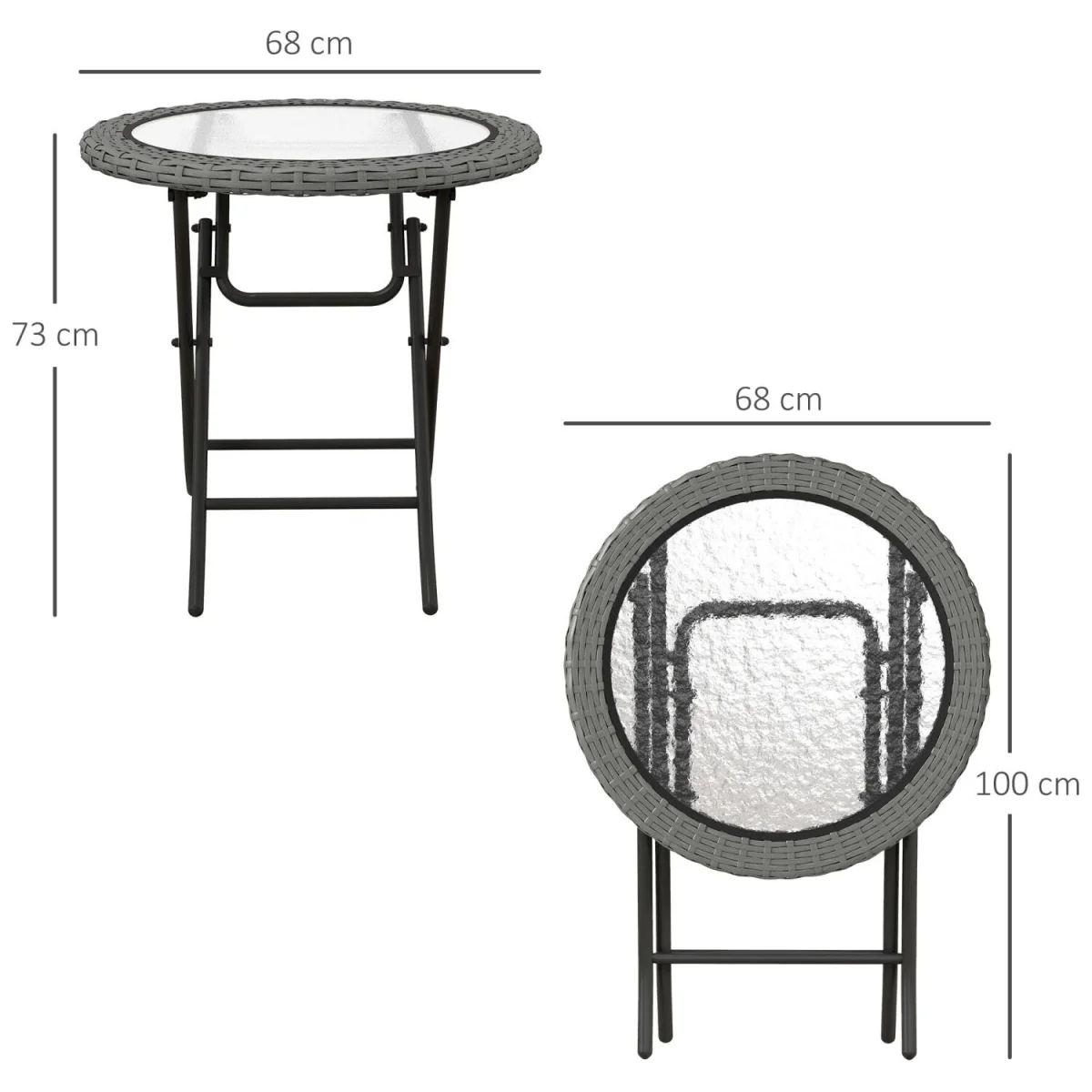 Doco 68cm Rattan Grey Folding Round Outdoor Coffee Table With Ripple Effect Glass Top – image 4