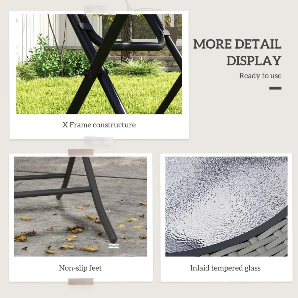 Doco 68cm Rattan Grey Folding Round Outdoor Coffee Table With Ripple Effect Glass Top – image 8
