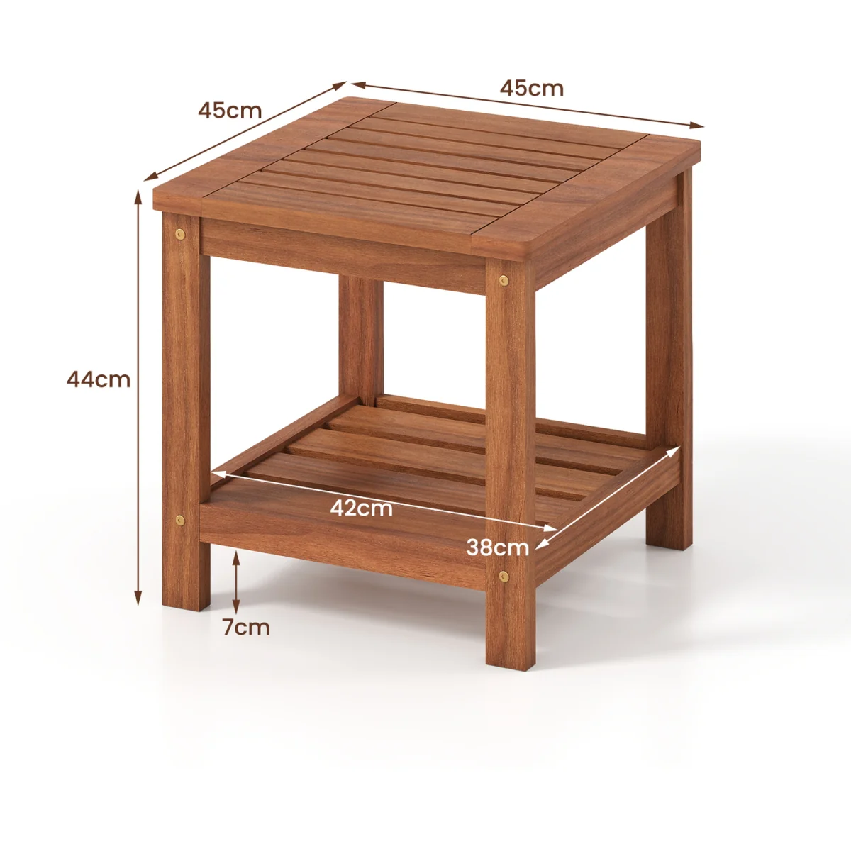 2-Tier Slatted Outdoor Side Table - Brown – image 12