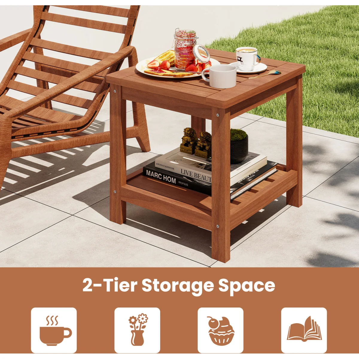 2-Tier Slatted Outdoor Side Table - Brown – image 3