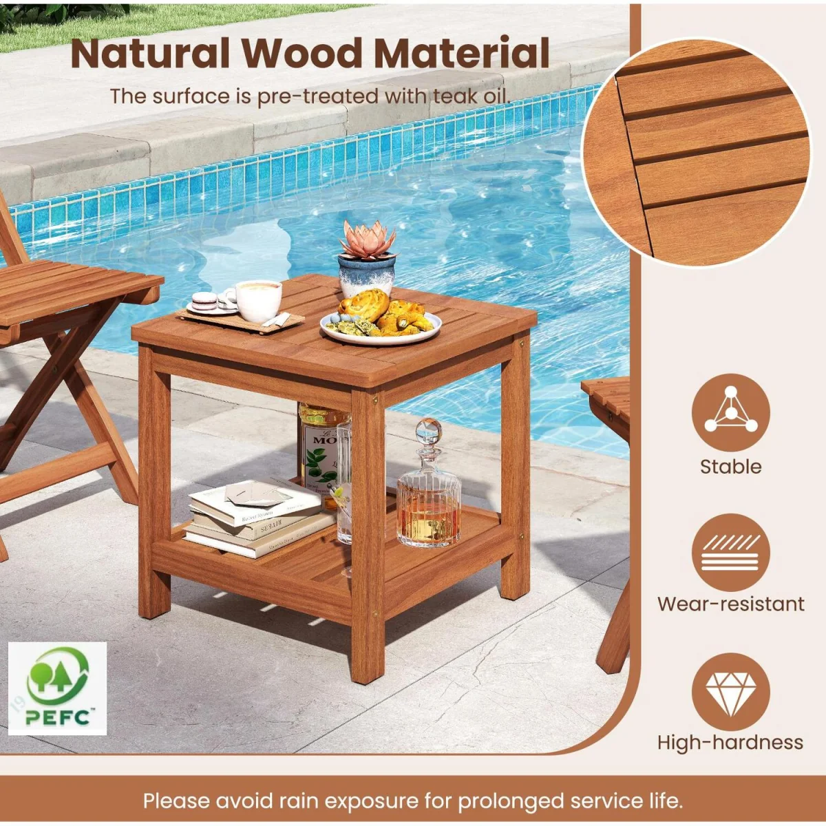 2-Tier Slatted Outdoor Side Table - Brown – image 4