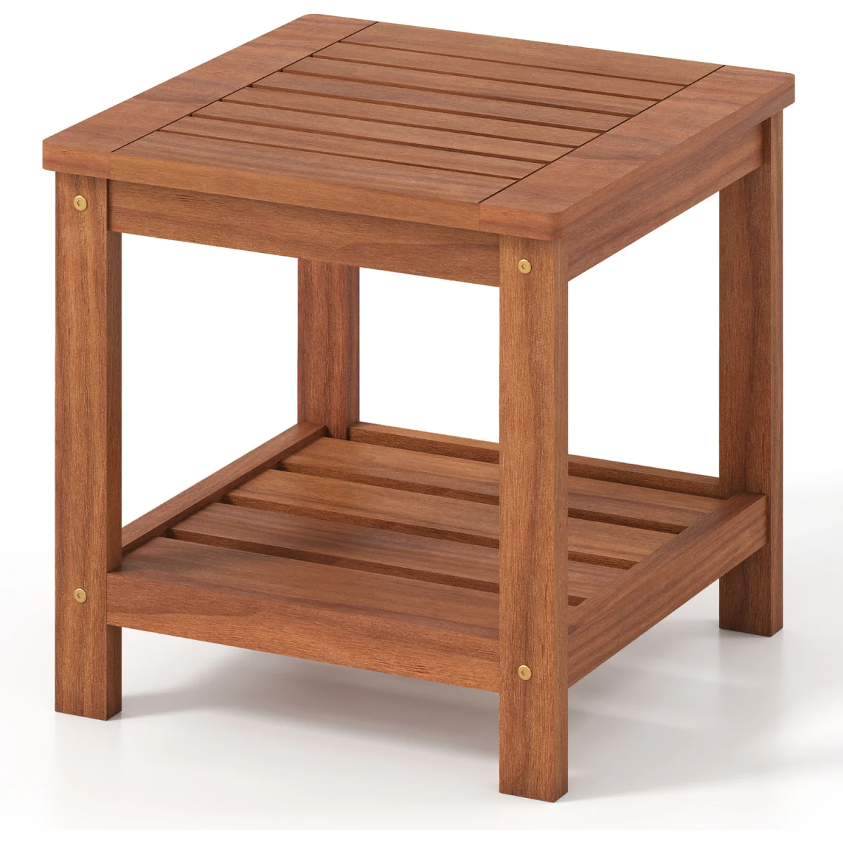 2-Tier Slatted Outdoor Side Table - Brown – image 5