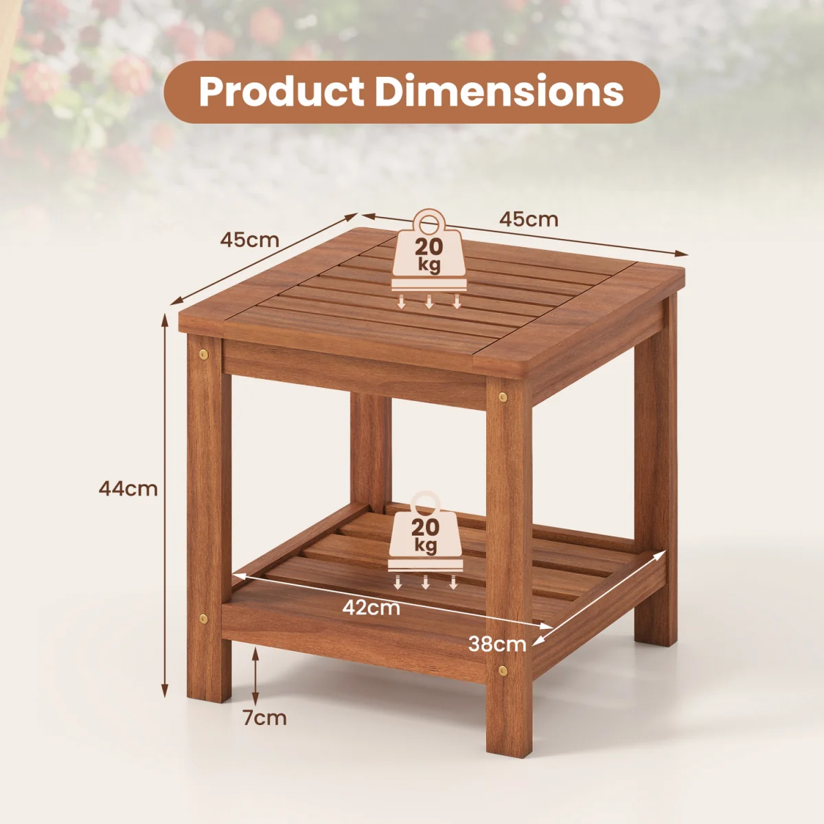 2-Tier Slatted Outdoor Side Table - Brown – image 6