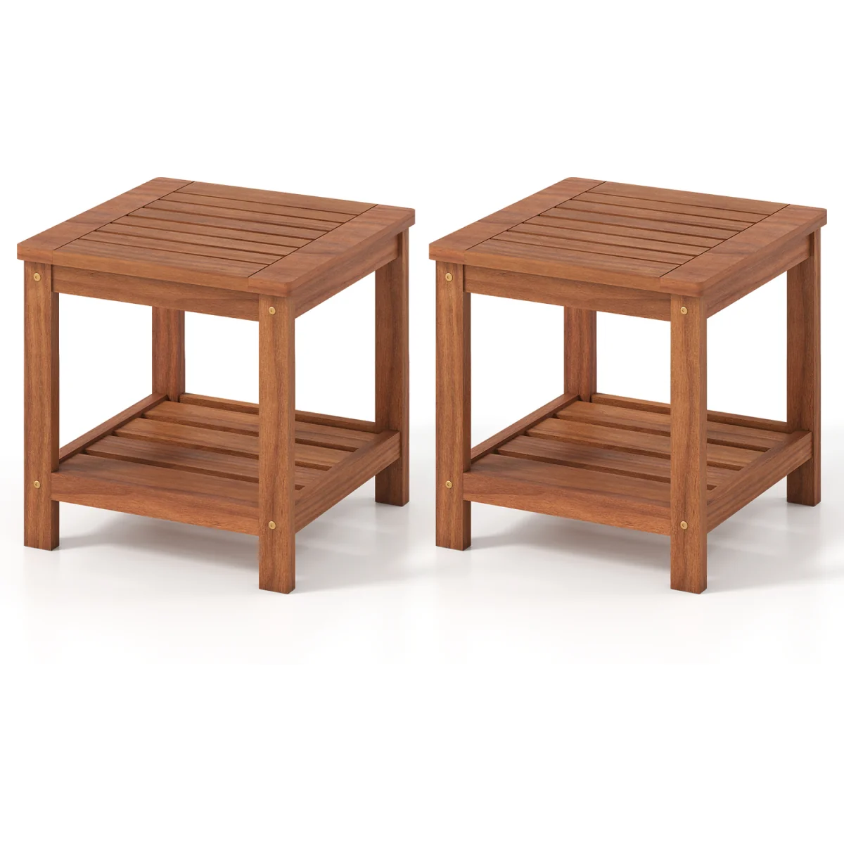 2-Tier Slatted Outdoor Side Table - Brown – image 7