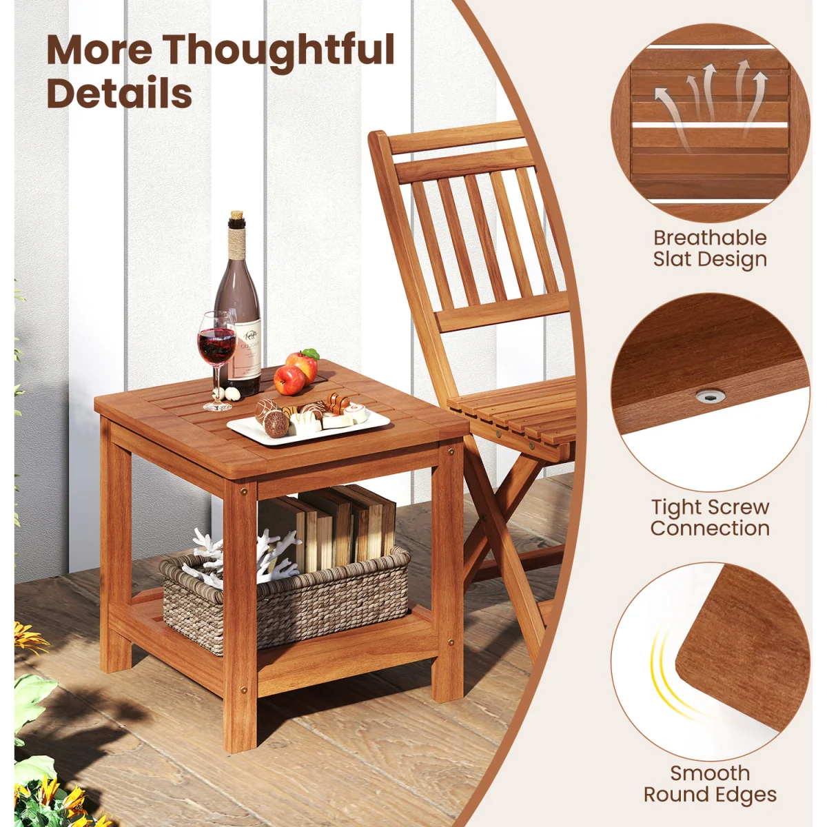 2-Tier Slatted Outdoor Side Table - Brown – image 8
