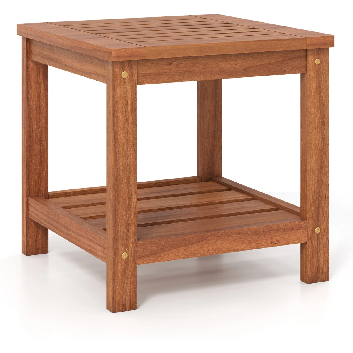 2-Tier Slatted Outdoor Side Table - Brown – image 9