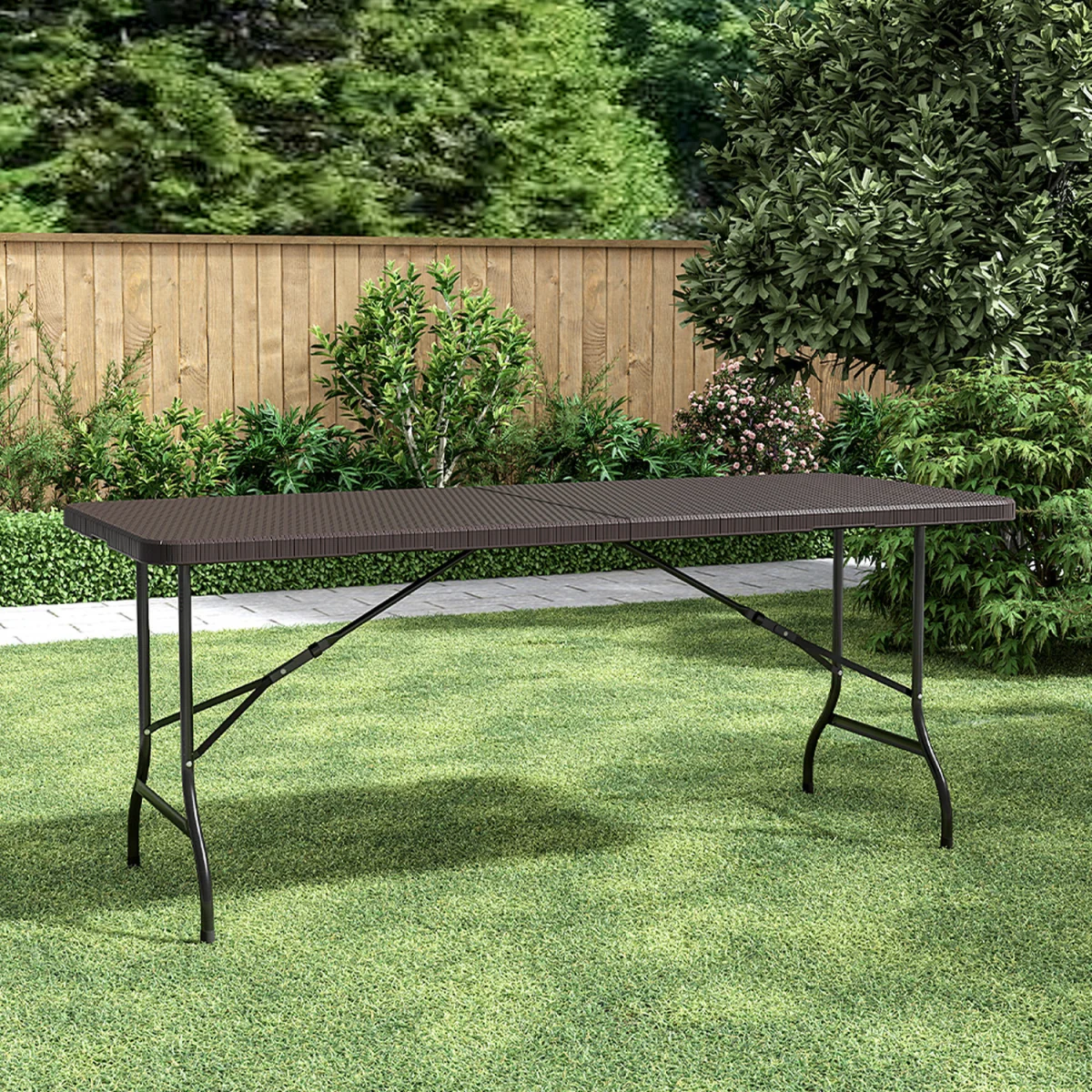 Foldable Beer Dining Table Garden Camping Rattan Effect - Brown / 75cm – image 1