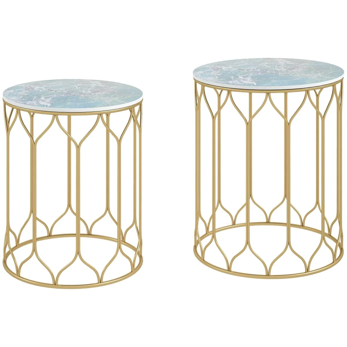 Loba Set of 2 Marble-Effect Round Nesting Outdoor Coffee Tables with Ceramic Tile Tops – image 2