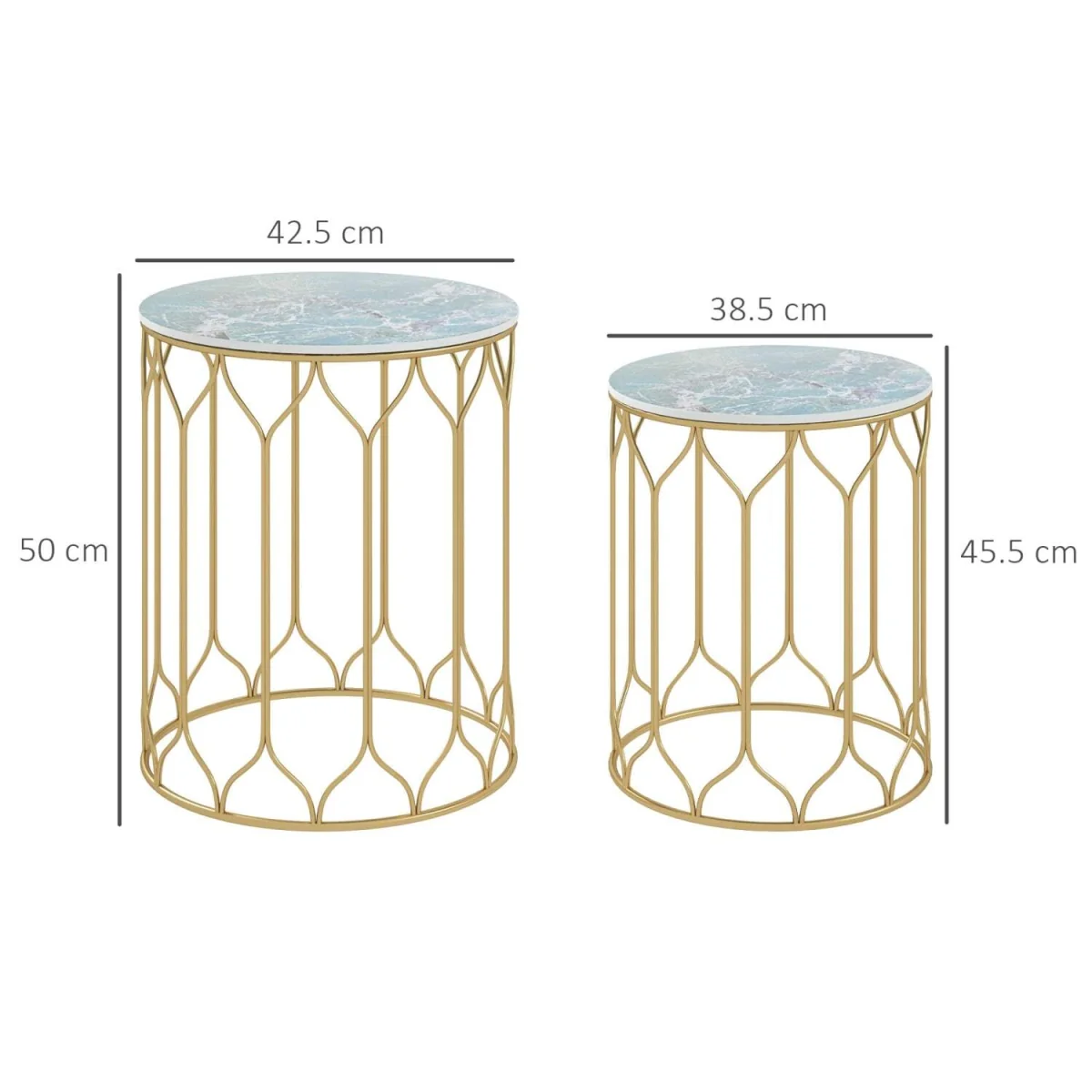 Loba Set of 2 Marble-Effect Round Nesting Outdoor Coffee Tables with Ceramic Tile Tops – image 3