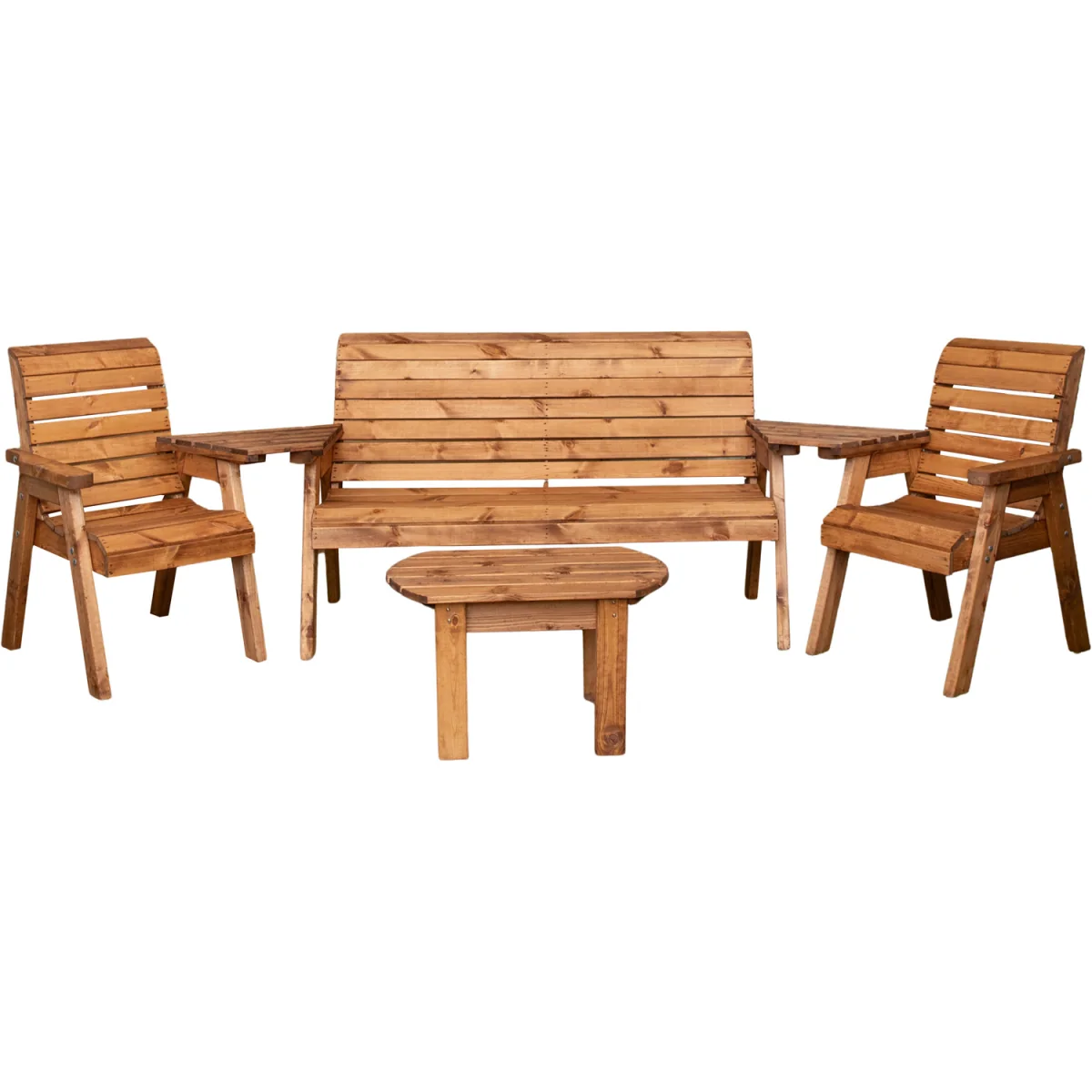 5 Seater Chunky Wooden Garden Furniture Set with Coffee Table - Brown – image 11