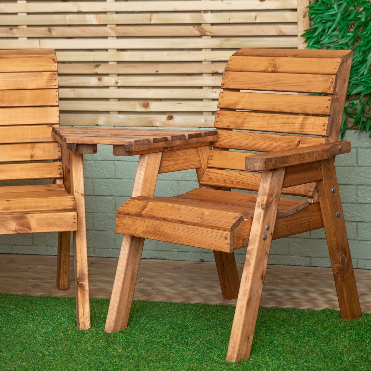 5 Seater Chunky Wooden Garden Furniture Set with Coffee Table - Brown – image 4