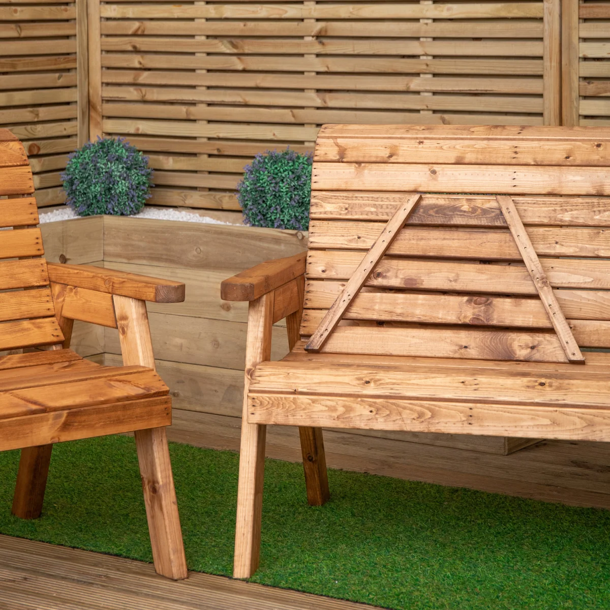 5 Seater Chunky Wooden Garden Furniture Set with Coffee Table - Brown – image 9